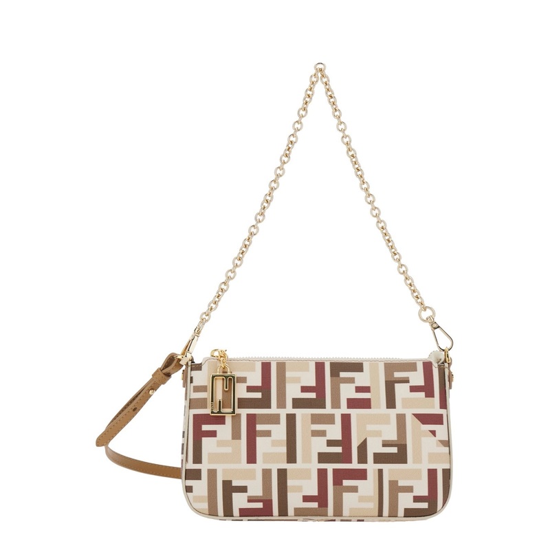 Multicolor Handbags with Chain Strap and FF All-Over Motif in Fabric Woman