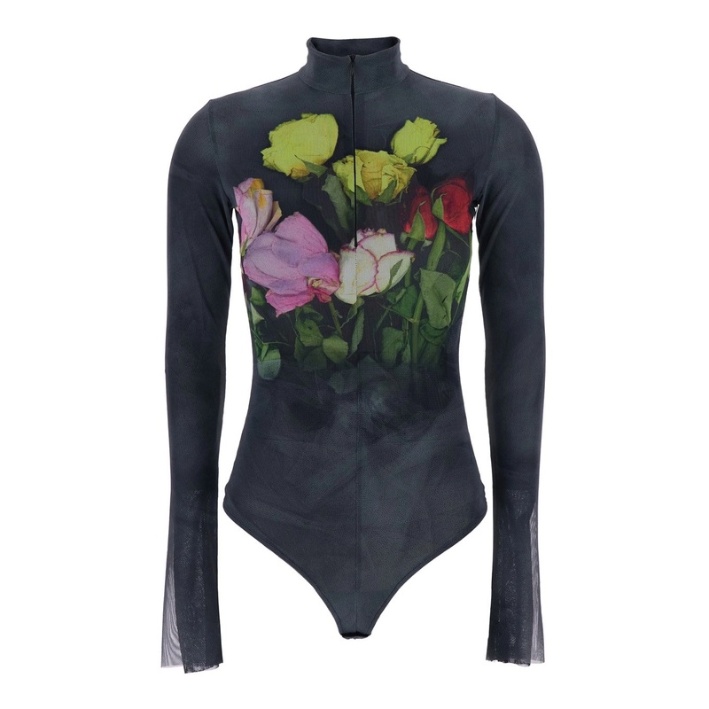 Multicolor High Neck Top with Floral Print in Fabric Woman