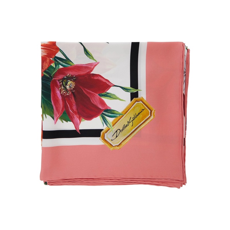 Multicolor Square Scarf with All-Over Floral Print in Silk Woman
