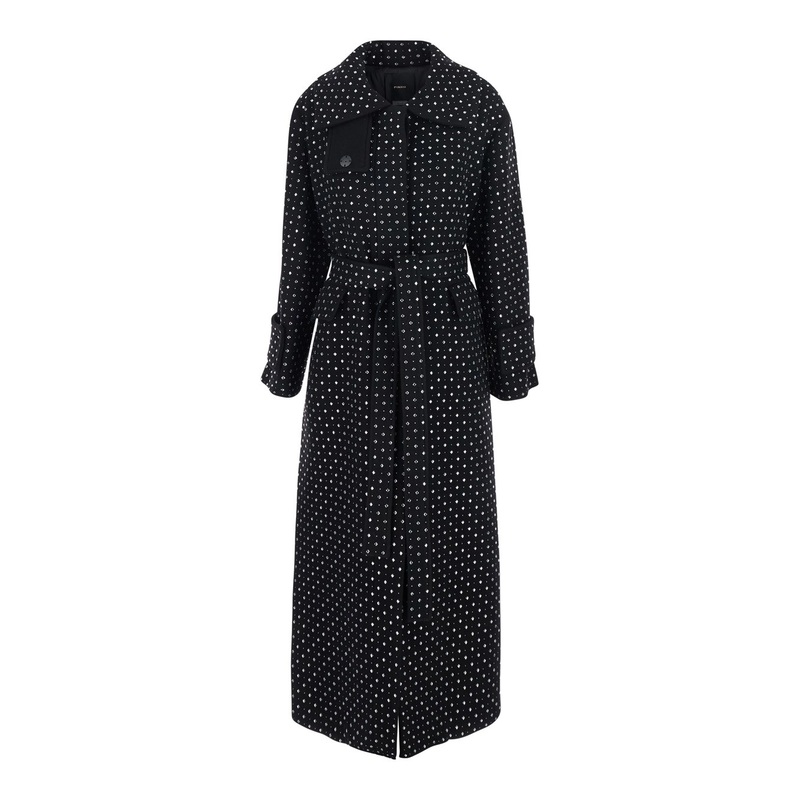 ‘Paquita’ Black Rhinestoned Coat with Belt in Wool Blend Woman