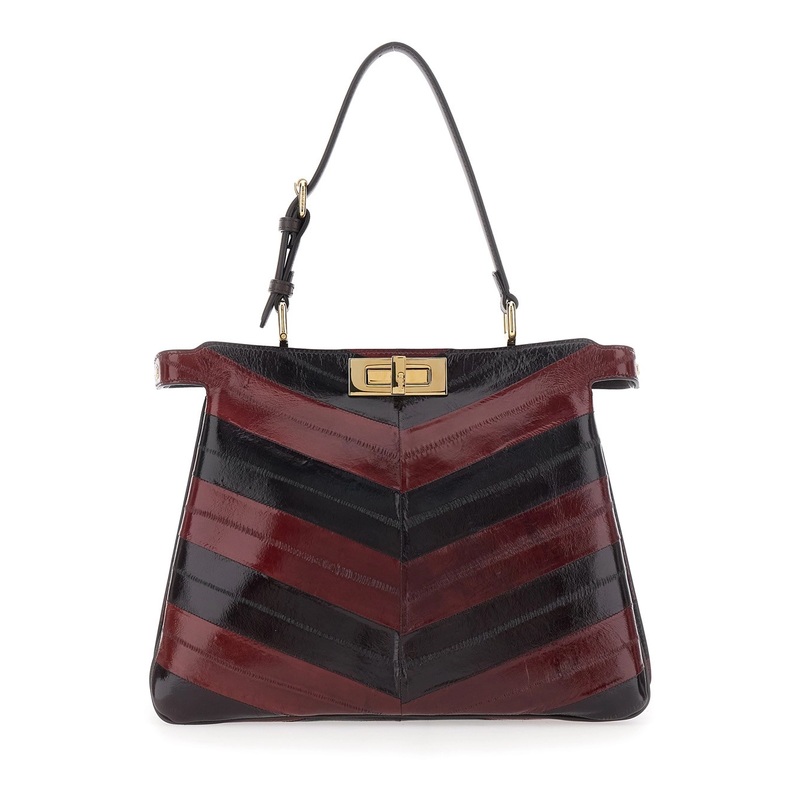 ‘Pekaboo Soft Medium’ Bordeaux Handbag with Twist Lock in Hagfish Leather Woman