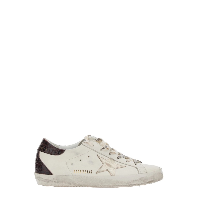 ‘Super-Star’ White Low Top Sneakers with Embossed Logo and Contrasting Heel in Leather Woman