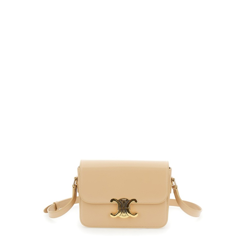 ‘Teen Triomphe’ Beige Crossbody Bag with Logo Detail in Leather Woman
