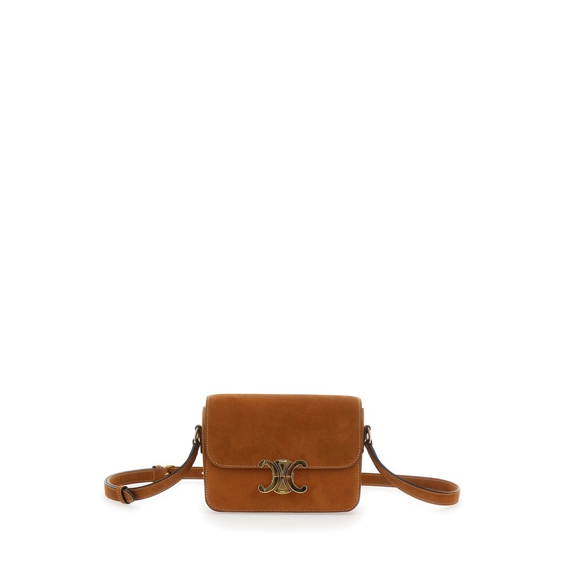 ‘Teen Triomphe’ Brown Crossbody Bag with Logo Detail in Suede Woman