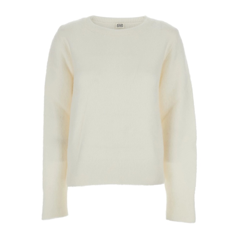White Crewneck Sweater in Wool Woman