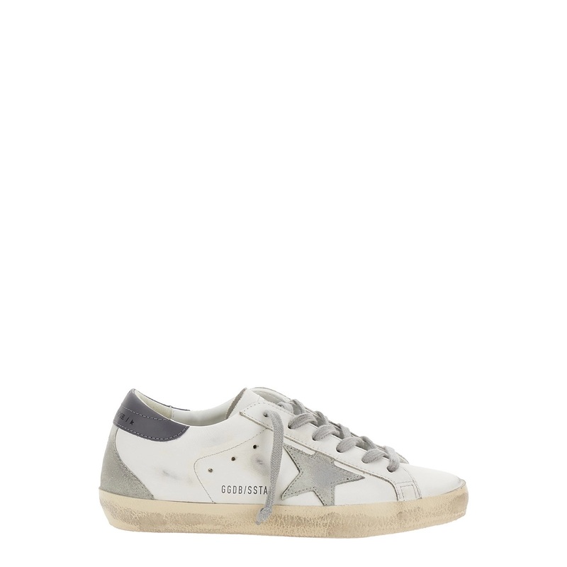 White Low Top Sneakers with Star Patch in Vintage Leather Woman