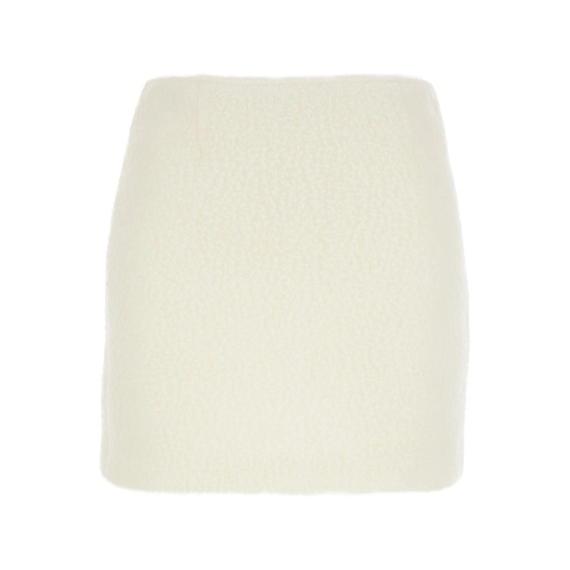 White Mini Skirt with Hidden Side Closure in Fabric Woman