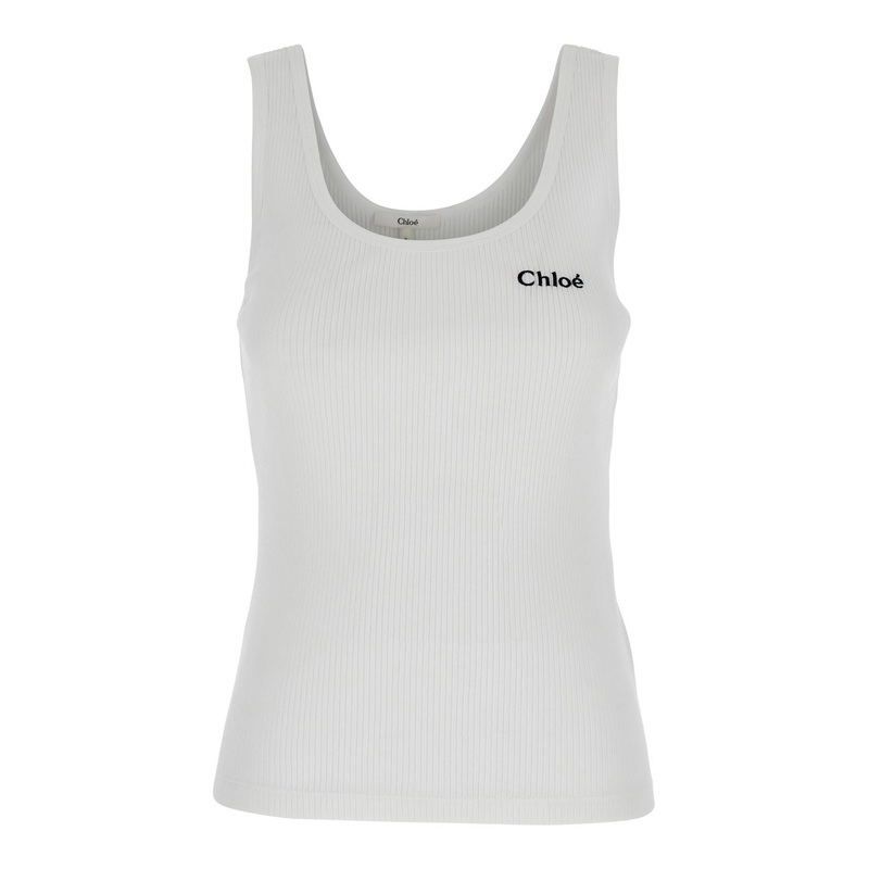 White Top with Logo Embroidered on the Front in Cotton Woman