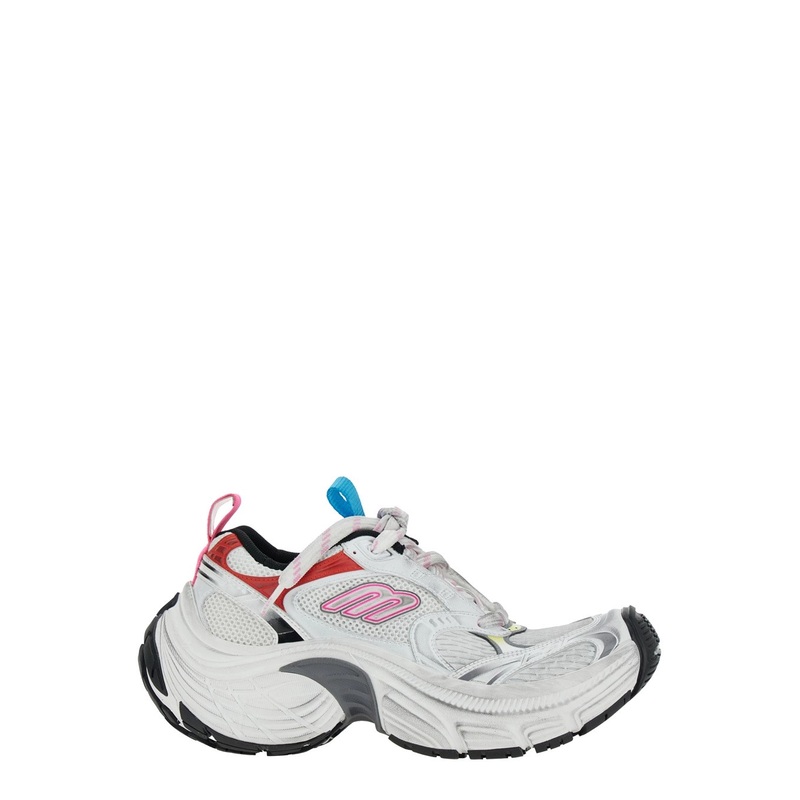 ‘6XL’ White Low Top Sneakers with Mesh Panels and Logo Detail on the Side in Tech Fabric Woman