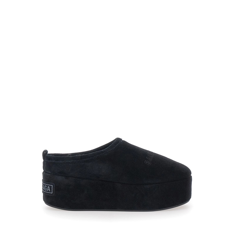 ‘Alaska’ Black Mules with Logo on Front and Back in Suede Woman