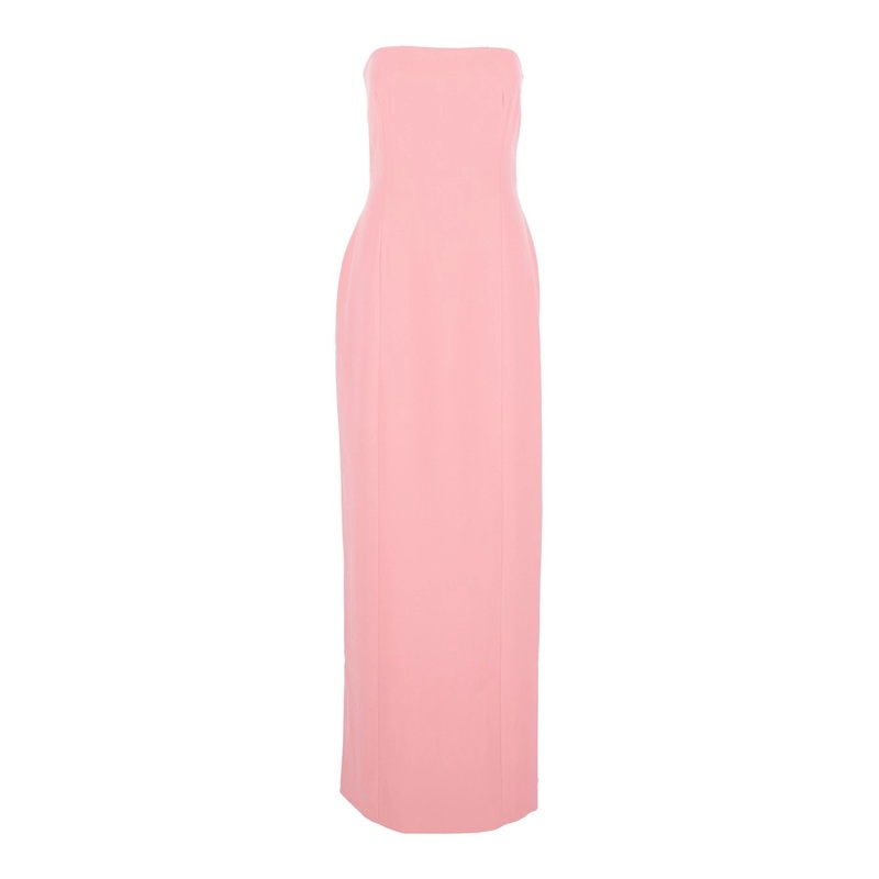 ‘Anderson’ Pink Long Dress with Bare Shoulder and Back Slit in Twill Woman