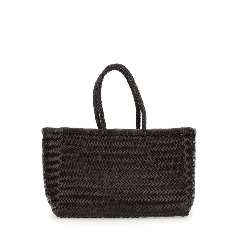 ‘Bamboo Triple Jump’ Brown Tote Bag in Woven Leather Woman