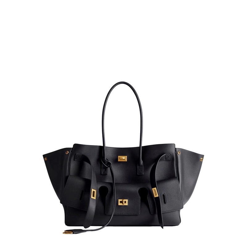 ‘Bel Air Carry On’ Black Medium Tote Bag with Removable Keychain and Two Top Handles in Leather Woman