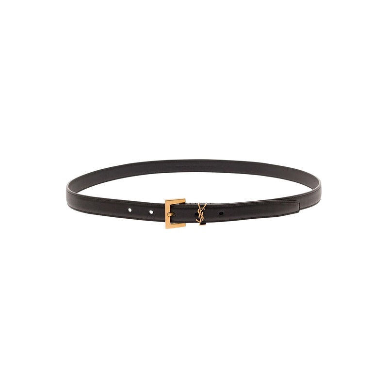 Black Belt in Leather with Gold-tone Buckle and Monogram Detail Woman