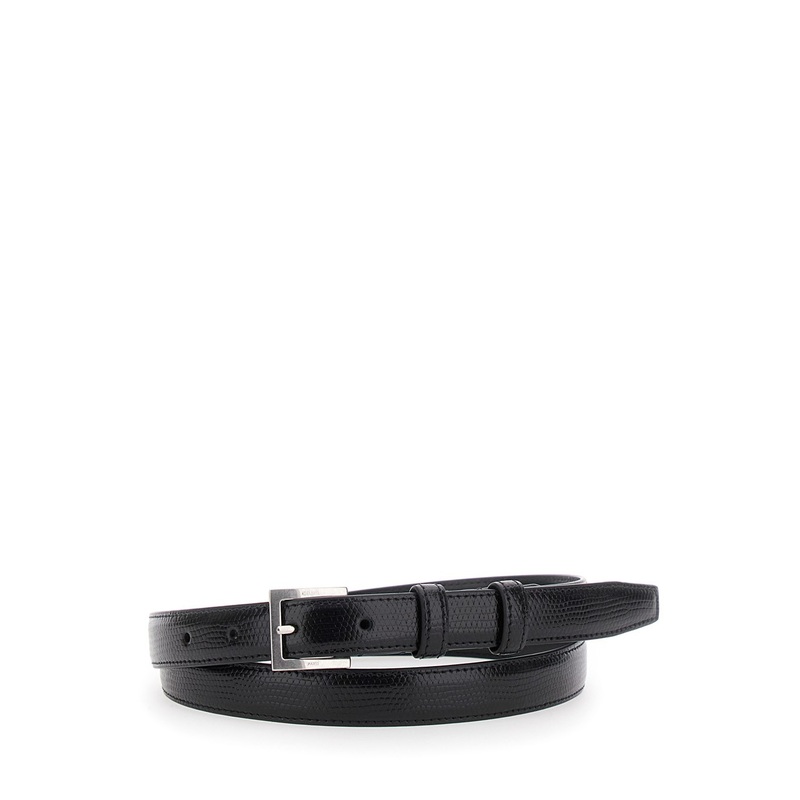 Black Belt with Front Adjustable Buckle Closure in Leather Man