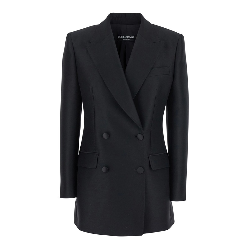 Black Double-Breasted Jacket with Peak Revers in Wool and Silk Woman
