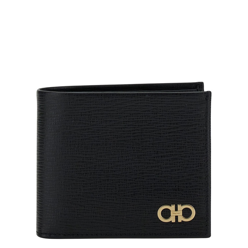 Black Gancini Bi-Fold Wallet in Leather Man