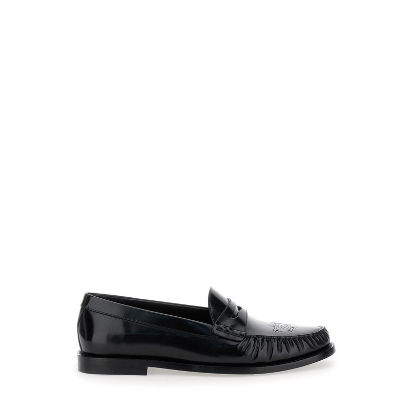 Black Loafers with Tonal Triomphe Detail in Leather Man