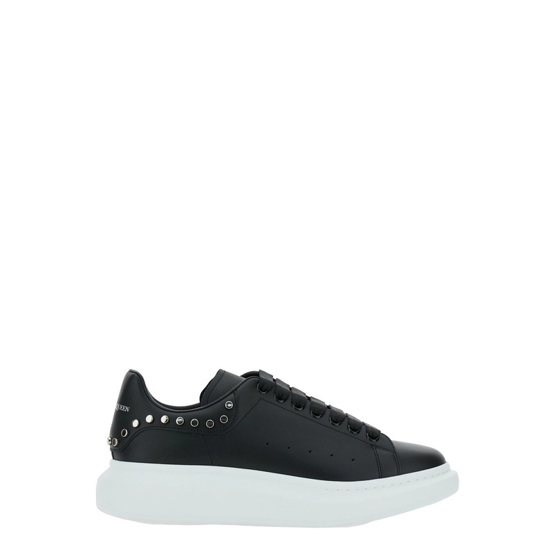 Black Low Top Sneakers with Stud Embellishments in Leather Man