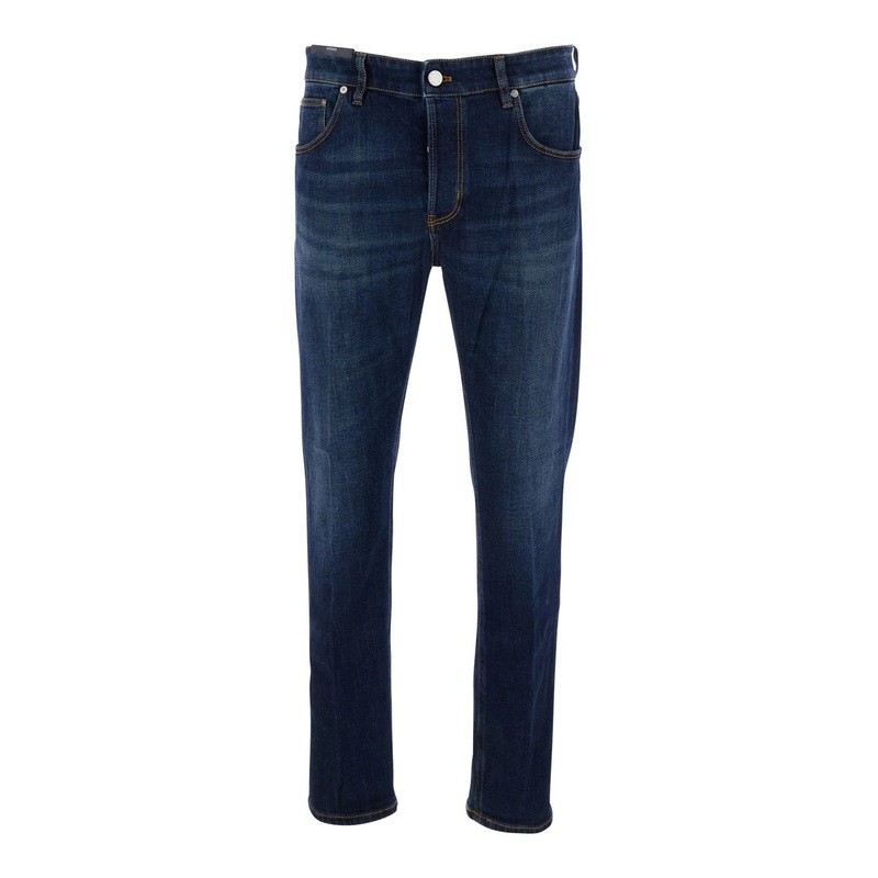 Blue Jeans with Logo Patch on the Rear and Belt Loops in Denim Man