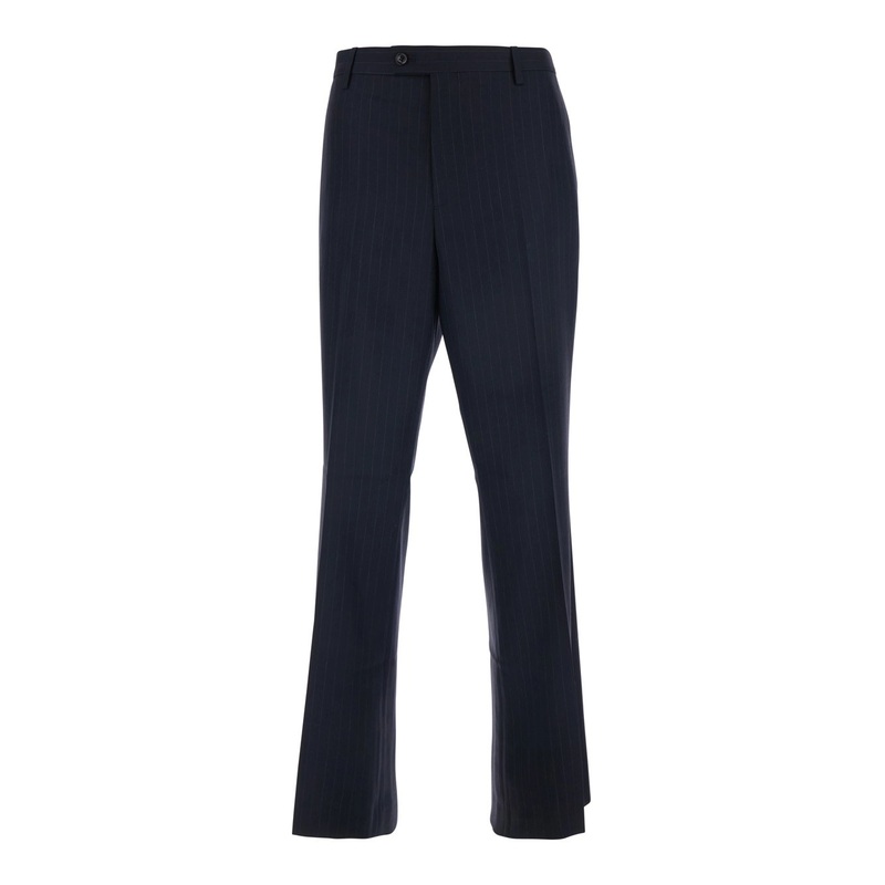 Blue Pants with Flared Leg and Pinstripe Motif in Wool Blend Man