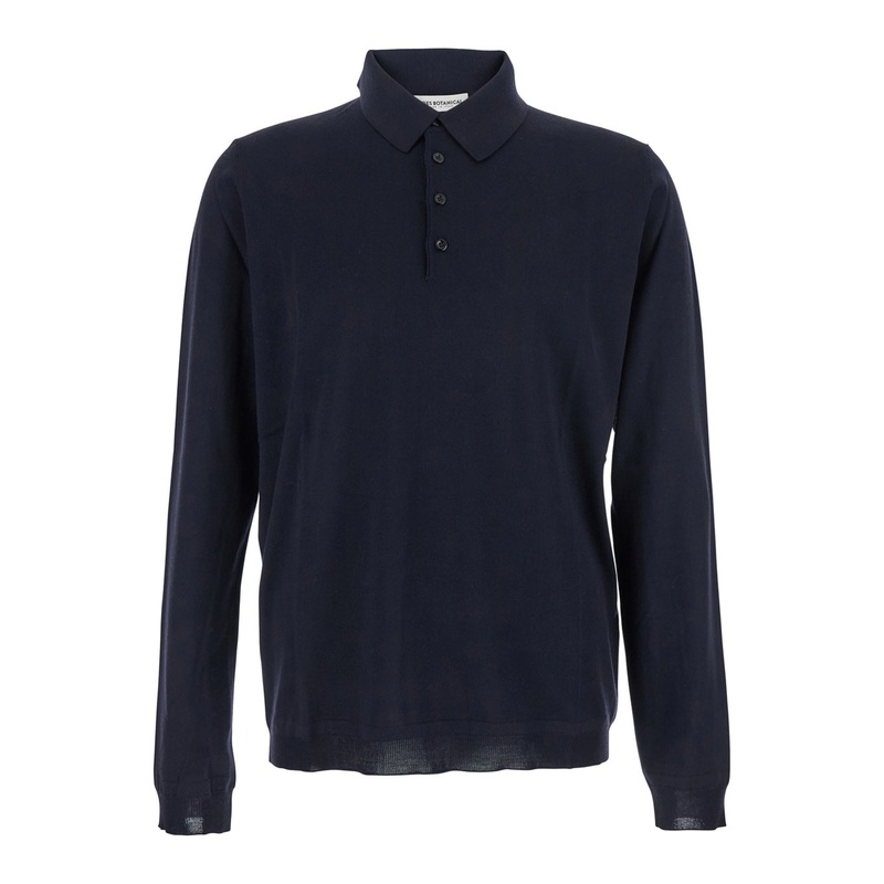 Blue Polo Shirt with Long Sleeves and Classic Collar in Wool Man