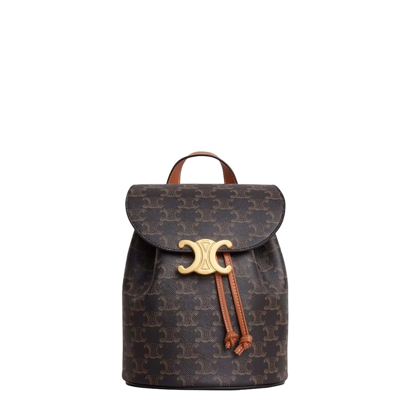 ‘Bonnie’ Brown Backpack with Logo Plaque on the Front and All-Over Triomphe Motif in Fabric and Leather Woman