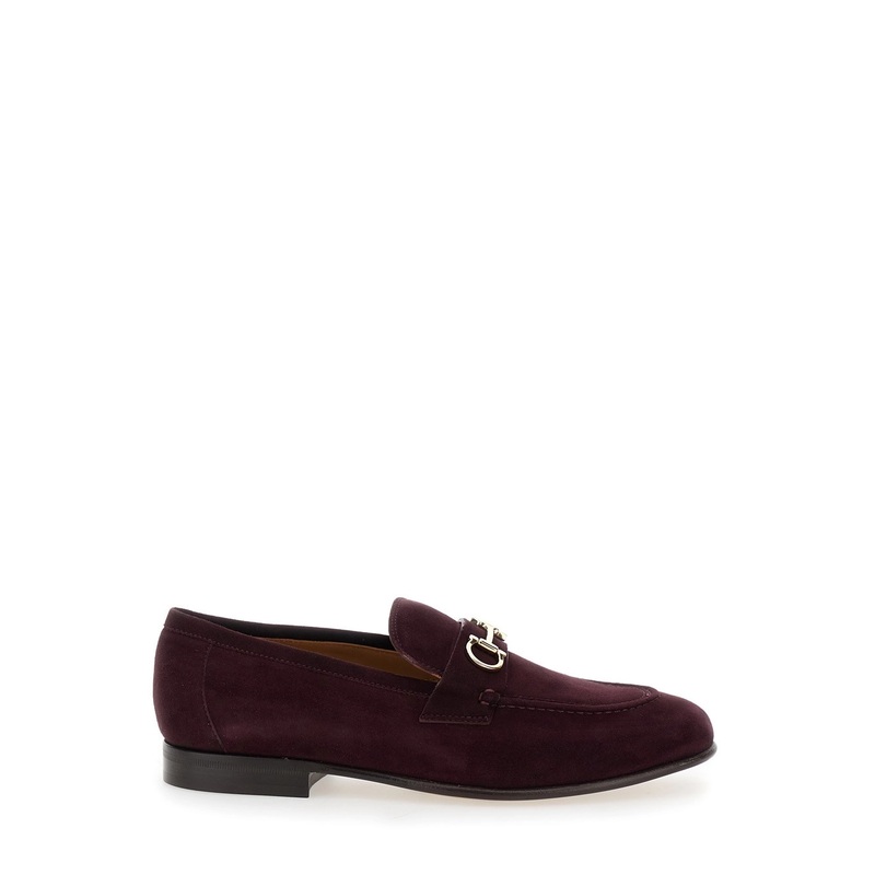 Bordeaux Loafers with Gancini Plaque on the Front and Low Heel in Suede Woman