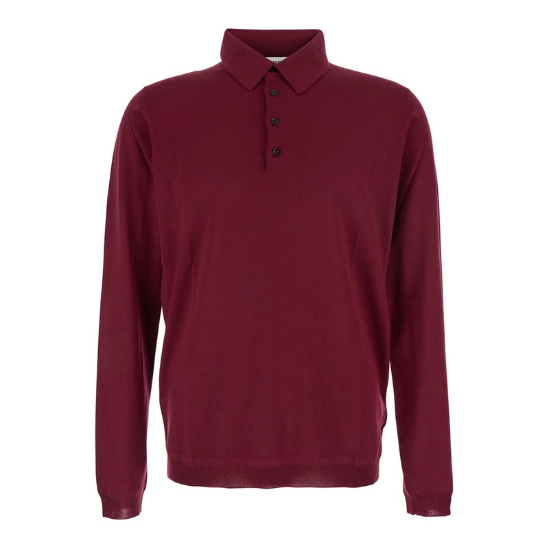 Bordeaux Polo Shirt with Classic Collar and Long Sleeves in Virgin Wool Man