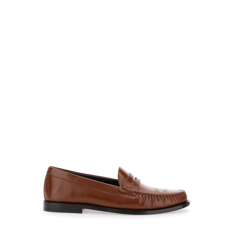 Brown Loafers with Tonal Triomphe Detail in Leather Man