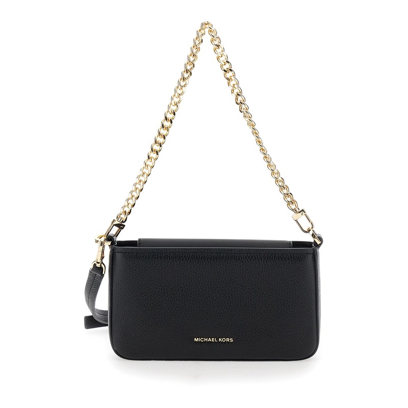 ‘Bryant’ Black Crossbody Bag with Adjustable Shoulder Strap and Logo Lettering on the Front in Grained Leather Woman