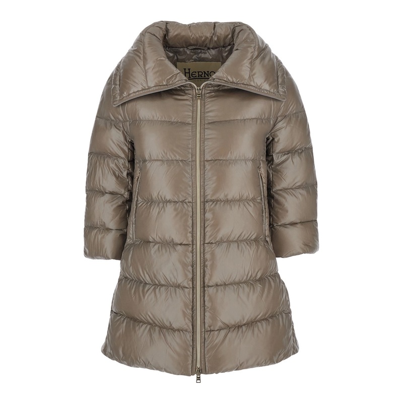 ‘Cleofe’ Beige Down Jacket with Front Zip Closure in Tech Fabric Woman