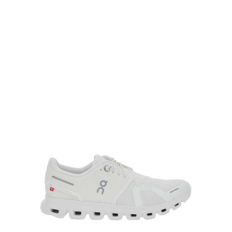 ‘Cloud 6’ White Low Top Sneakers with Mesh Details and Logo on the Side in Tech Fabric Woman