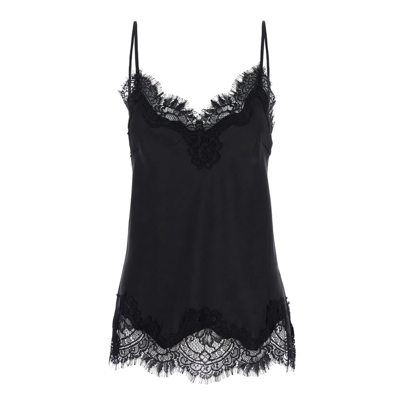 ‘Coco’ Black Camie Top with Tonal Lace Trim in Silk Woman