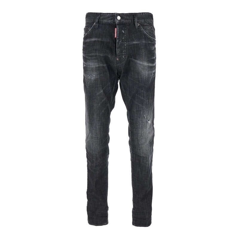 ‘Cool Gut’ Black Jeans with Belt Loops and Faded Effect in Denim Man