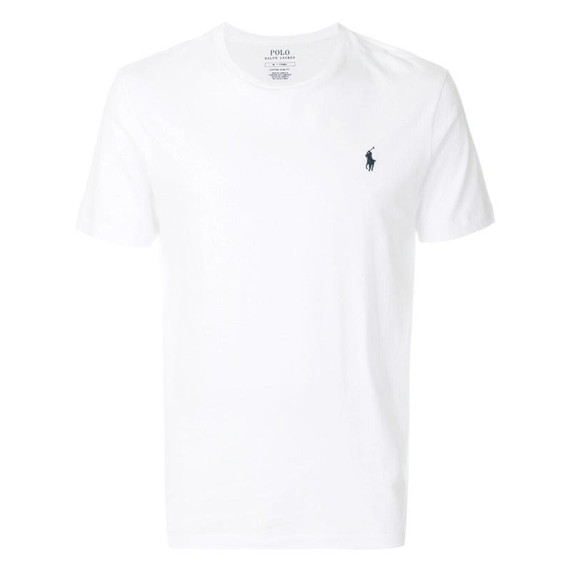 Custom Slim Fit White Crewneck T-Shirt with Pony Embroidery on the Front in Cotton Man