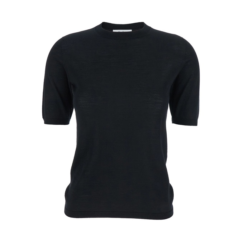 ‘Gerico’ Black Crewneck Sweater with Short Sleeves in Wool Woman
