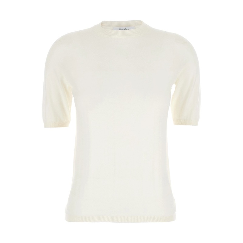 ‘Gerico’ White Crewneck Sweater with Short Sleeves in Wool Woman