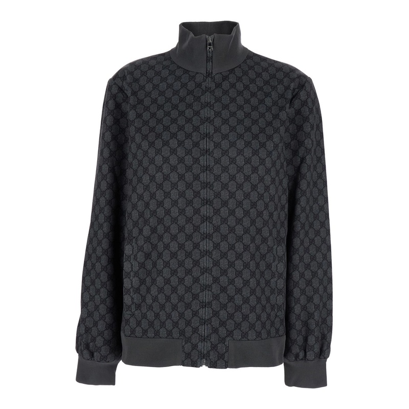 Grey Sweatshirt with High Neck and All-Over GG Print in Tech Fabric Woman