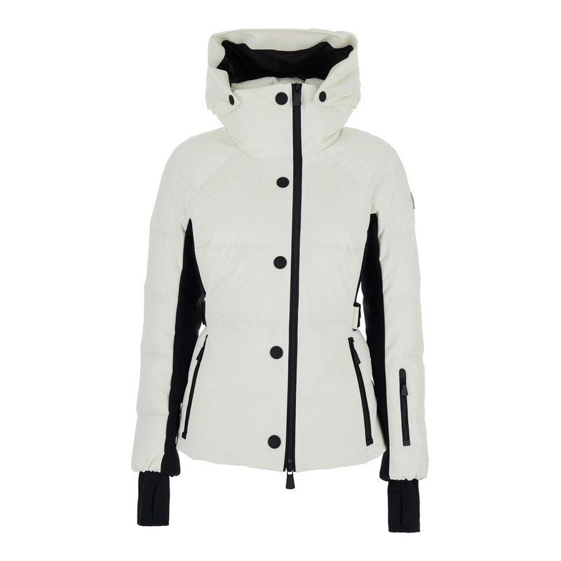 ‘Guyane’ White Down Jacket with Hood and Logo Patch on the Sleeve in Tech Fabric Woman