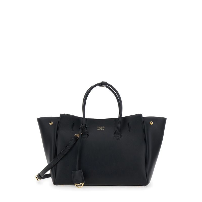 ‘Hampton Small’ Black Handbag with Embossed Logo on the Front and Removable Key Ring in Leather Woman