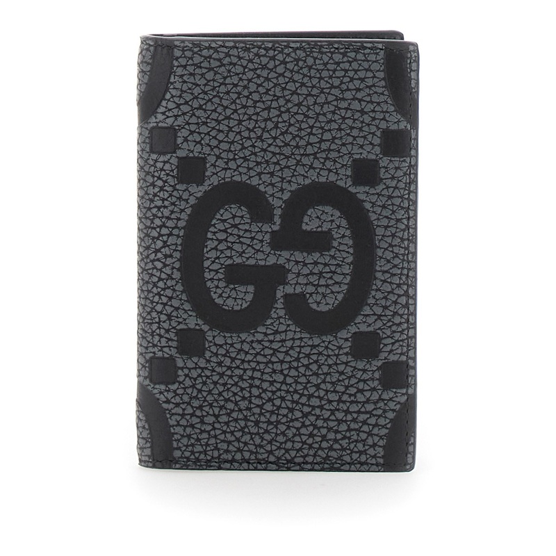 ‘Jumbo’ Grey Card Holder with Maxi Double G Logo on the Front in Grained Leather Man