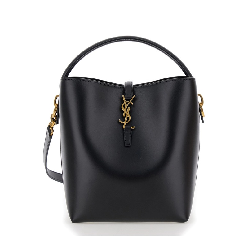‘Le 37’ Black Bucket Bag with Cassandre Closure in Smooth Leather Woman