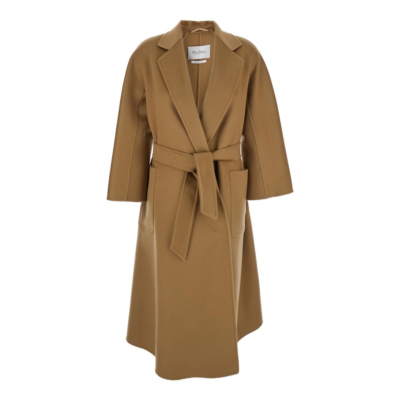 ‘Ludmilla’ Beige Coat with Wide Notched Revers in Cashmere Woman