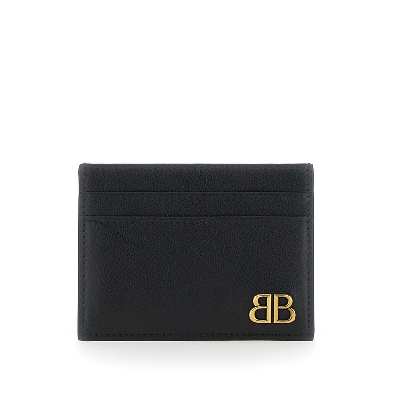‘Monaco’ Black Card Holder with Logo Plaque on the Front in Leather Man