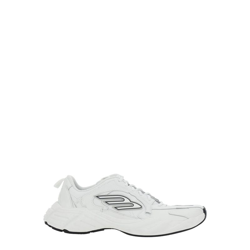 ‘Monday’ White Low Top Sneakers with Logo Detail and Embossed Size on the Rear in Leather and Fabric Man