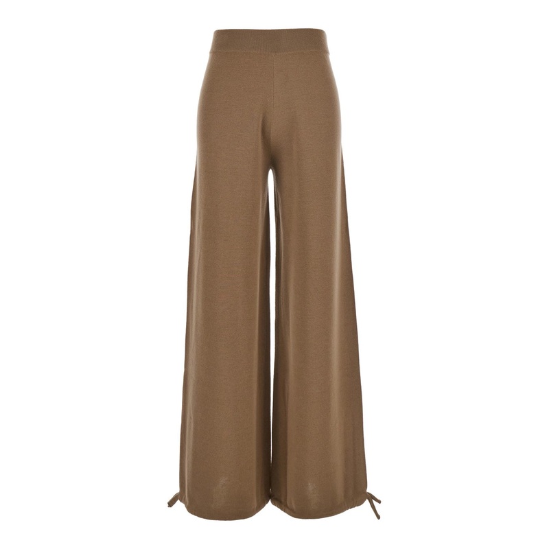 ‘Nigeria’ Brown Pants with Elastic Waist and Wide Leg in Wool Woman