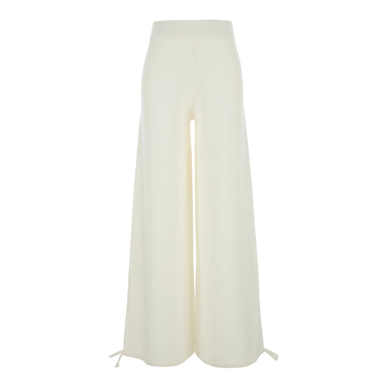 ‘Nigeria’ White Pants with Elastic Waist and Wide Leg in Wool Woman