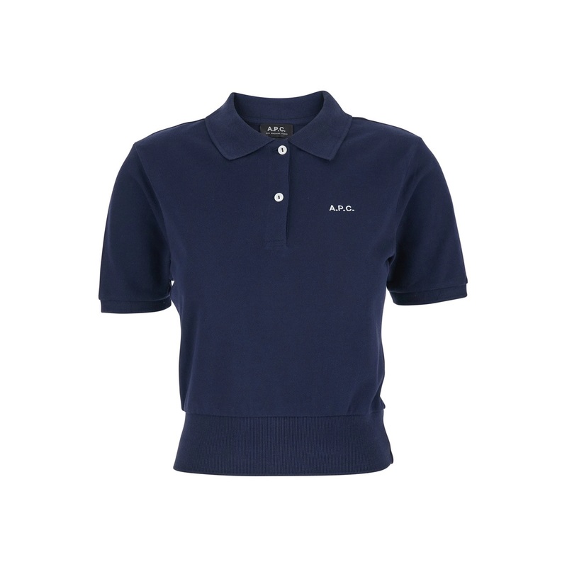 ‘Oceane’ Blue Polo Shirt with Classic Collar and Logo Embroidery on the Front in Cotton Woman