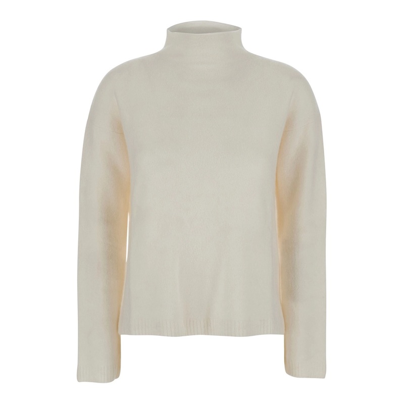 ‘Orlaya’ White Sweater with High Neck and Dropped Shoulders in Cashmere Blend Woman